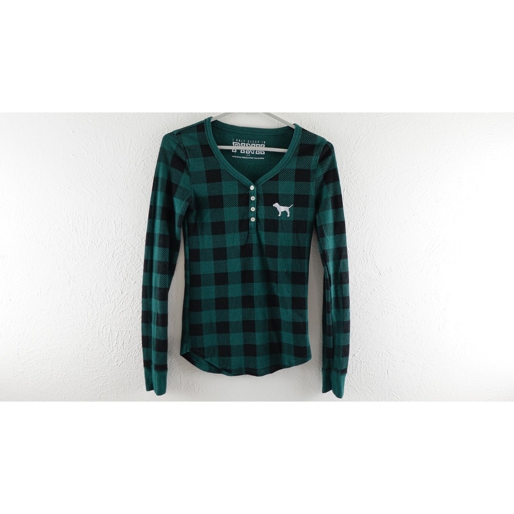 PINK Victoria Secret Sleepwear Women's Plaid V-Neck‎ Long Sleeve Tee.  Size S
